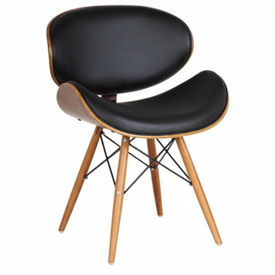  - Retro Faux Leather Dining And Office Chair With Walnut Eiffel Wooden Legs