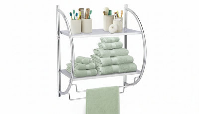 2 Tier Wall Mounted Bathroom Shelf Unit Towel Rail Rack Storage Shelf Chrome from B&Q