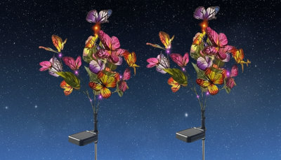 2Pcs Solar Powered Butterfly Garden Stake Decor Lights from B&Q