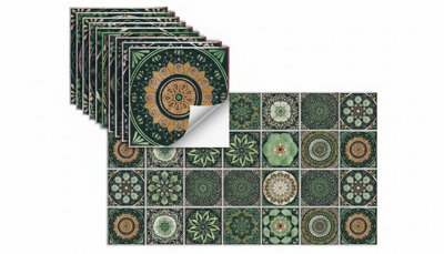 24Pcs Green Moroccan Tile Wall Stickers 15 By 15Cm  Peel  Stick Kitchen Bathroom Decor from B&Q