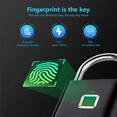 Smart Fingerprint Padlock Usb Rechargeable Keyless Security Lock from B&Q