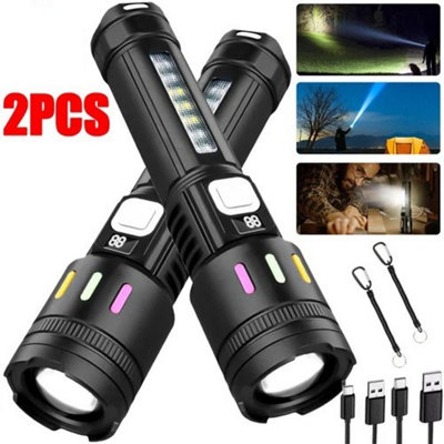  - 2Pcs Super Bright Flashlight Led Powerful Rechargeable Torch Zoomable