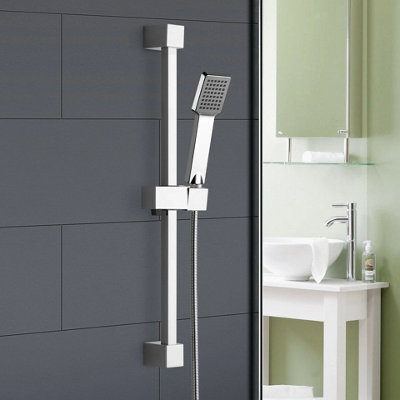  - Bathroom Adjustable Chrome Shower Slider Riser Rail Kit With Modern Head