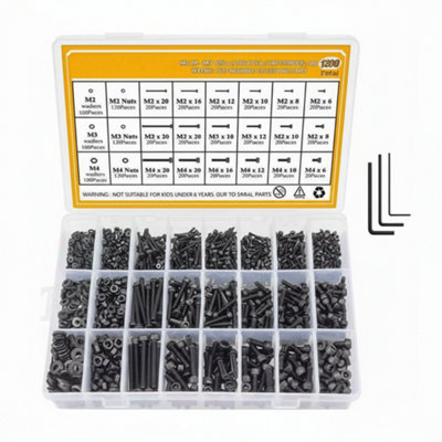 1200Pcs Assorted M2 M3 M4 Alloy Steel Hex Screws Bolts And Nuts from B&Q