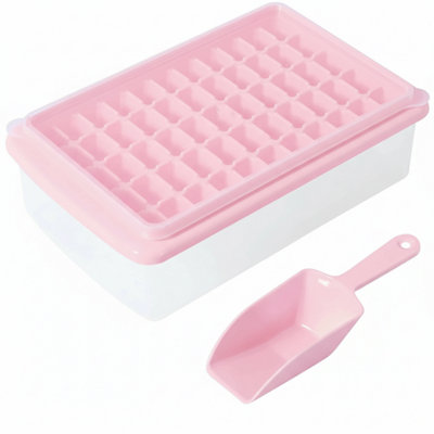 77 Grid Ice Cube Tray With Lid Ice Storage Box Reusable Ice Maker Mould Pink from B&Q