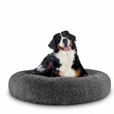  - Xl Donut Dog And Cat Bed Soft Plush Calming Anti-Anxiety Washable Dark Grey