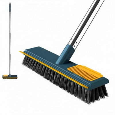 Long Floor Scrubbing Brush With Long Handle 2 In 1 Stiff Bristle Brush And Squeegee