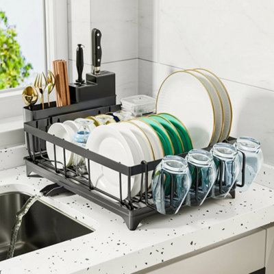 Dish Drainer Rack With Cutlery & Utensil Holder  Kitchen Counter Organizer from B&Q