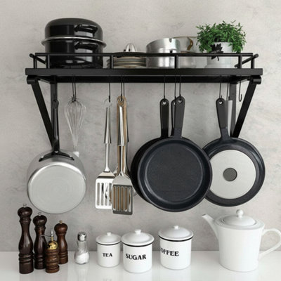 Wall Mounted Kitchen Pot & Pan Rack With 8 Hooks  Hanging Storage Shelf from B&Q