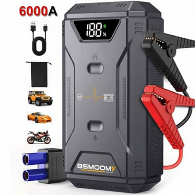 6000A Car Jump Starter Power Bank With Led Light & Usb Charger (99800Mah) from B&Q