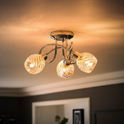  - 3 Way Chrome Ceiling Spotlight With Swirl Glass Shades