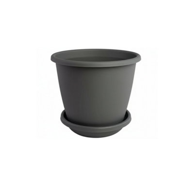  - Nevada Plant Pot With Matching Saucer In Charcol Colour
