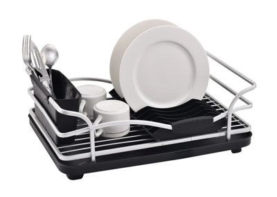 Dish Drainer Rack With Drip Tray And Cutlery Holder Aluminum Black Finish