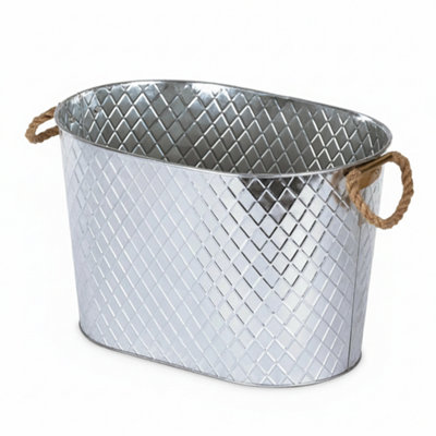  - 24L Galvanized Steel Oval Beverage Ice Bucket With Rope Handles For Parties And Drinks