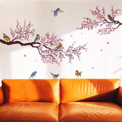  - Cherry Blossom Wall Stickers Pink Flower Bird Removable
