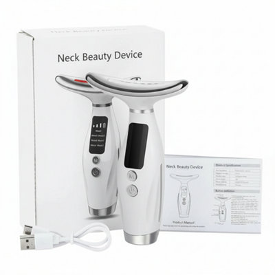 7Color Led Neck & Face Lifting Massager  Photon Therapy Skin TighteningWrinkle Reduction & Heating Vibration Beauty Device from B&Q