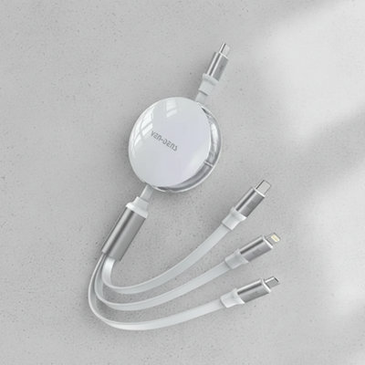 B&Q 100W 3-In-1 Retractable Charging Cable - Fast Charging Multi-Port Charger