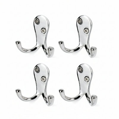 4X Chrome Twin Robe And Coat Hooks Double Wall Hanger For BathroomBedroomOr Door Use from B&Q