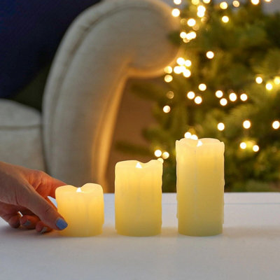 B&Q Pack Of 3 Real Wax Flameless Led Flickering Pillar Candles Indoor Decorative Set