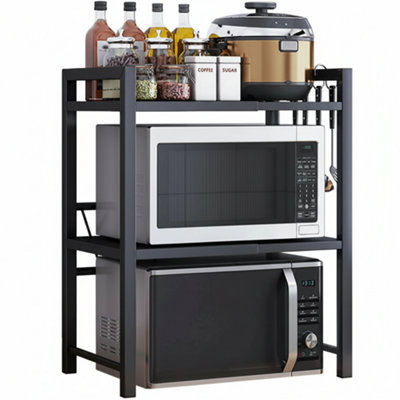 3 Tier Expandable Microwave Oven Rack Kitchen Counter Storage Shelf Adjustable Space Saving Organizer