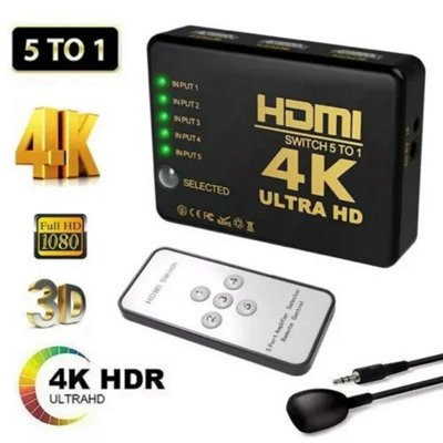 4K Hdmi Switch 5 Port Selector Splitter Hub With Ir Remote For Hdtv Ps3 from B&Q