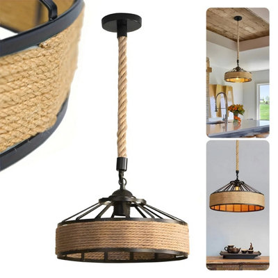 Vintage Industrial Hemp Rope Pendant Light 30Cm from B&Q