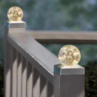  - 4Pcs Solar Crackle Ball Led Garden Fence Post Lights Warm White
