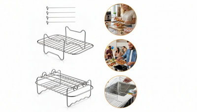 Stainless Steel Double Layer Air Fryer Rack Grill Accessory from B&Q