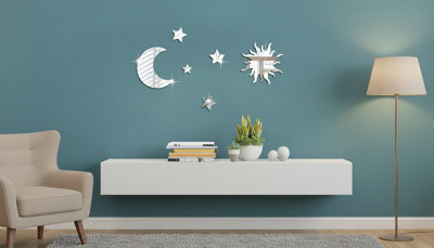 6Pcs Star Moon Mirror Wall Stickers Removable Acrylic Wall Décor Set from B&Q