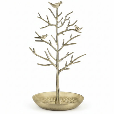 Gold Jewellery Tree Stand Vintage Birds Organiser Rack Tower Display Trixes from B&Q