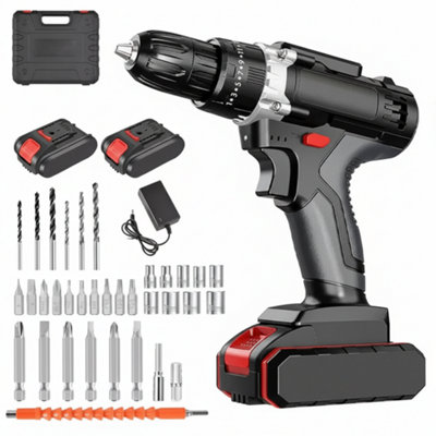  - 48V Cordless Hammer Drill Set Electric Impact Driver Screwdriver 2X Battery