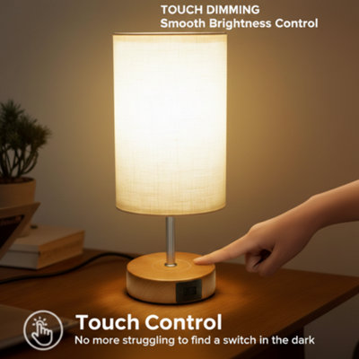 Round Touch Control Bedside Lamp Dimmable Light With Dual Usb Charging Ports from B&Q
