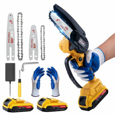 21V Electric Cordless Chainsaw Handheld One-Hand Mini Saw Wood Cutter 2 Battery from B&Q