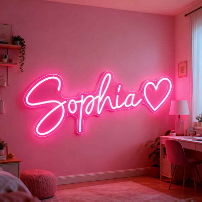  - Custom 6 Letter Led Neon Wall Sign Usb Powered Dimmable Room Decor Light 35.56Cm