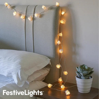 4M White Rose Led Fairy String Lights Battery Operated Clear Cable Bedroom Indoor Decorative Lights from B&Q