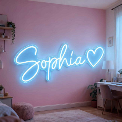  - Custom Ice Blue Led Neon Wall Sign Usb Powered Dimmable Room Decor Light 35.56Cm