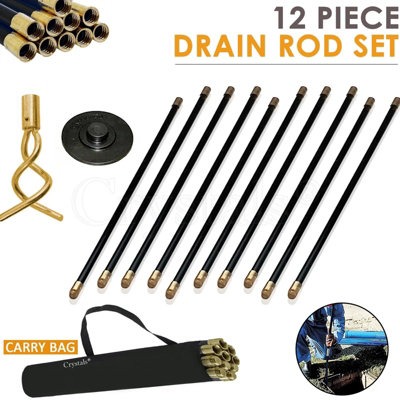  - 12 Piece 9M Drain Rod Set Drain Unblocker Tool Kit