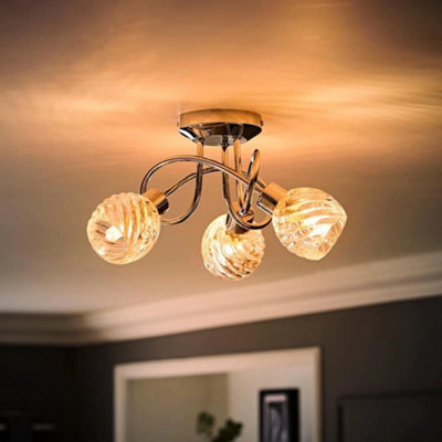  - 3 Way Chrome Ceiling Light With Swirl Glass Shades