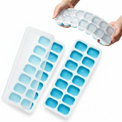 Silicone Ice Cube Tray Set With Lids Stackable Freezer Ice Maker 2 Pack Blue from B&Q