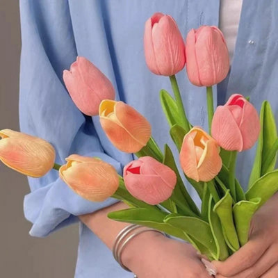  - 5 Pieces Artificial Tulip Flowers Real Touch Tulip Bouquet Decor