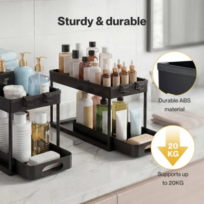  - 2 Pack Under Sink Storage Sliding Drawer Organiser Black