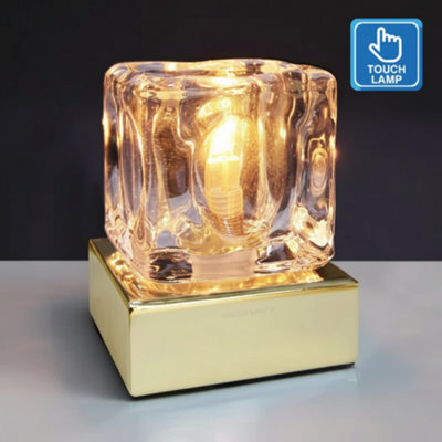 Dimmable Touch Control Glass Ice Cube Table Lamp  Bedside & Office Light from B&Q