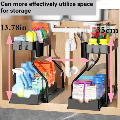 2 Tier Under Sink Storage Organiser Pull-Out Drawer Shelf Kitchen Spice Rack Cabinet Organizer from B&Q