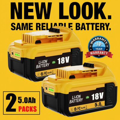 2 Pack 18V 5.0Ah Liion Replacement Batteries Compatible With Dewalt Xr Tools from B&Q