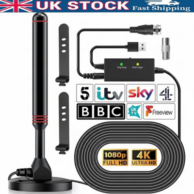  - Digital Indoor Tv Aerial With Amplifier Magnetic Base Strong Signal Reception Easy Setup Uk
