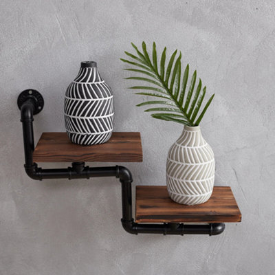 Industrial Steel Pipe Wooden Wall Mounted Floating Shelf Rack from B&Q