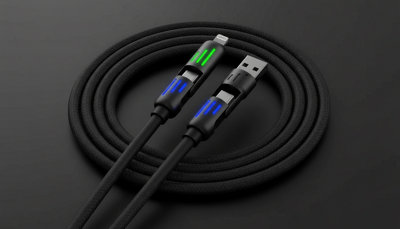 B&Q 4 In 1 Multi Usb Fast Charging Cable For Iphone, Usb C & Android Devices