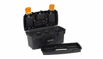  - Large Lockable Plastic Tool Box With Removable Cantilever Storage Compartments Size 18