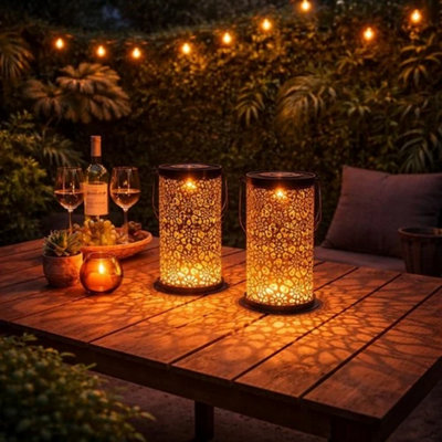 2 Pack Solar Moroccan Led Hanging Lantern Warm White Garden Lights from B&Q