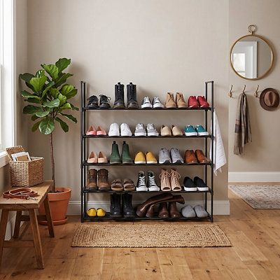  - 5 Tier Metal Shoe Rack Storage Organiser Stackable Shelf Holds 18 To 23 Pairs For Hallway Living Room Bedroom 100Cm